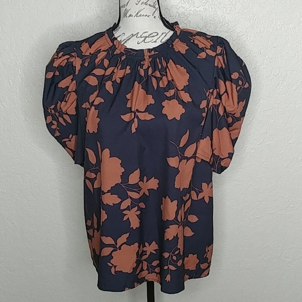 Floral Short Sleeve Top Black and Brown Size XL
